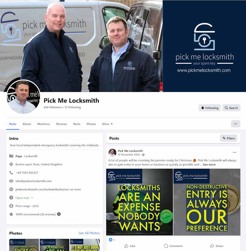 Find Pick Me Locksmith on Facebook